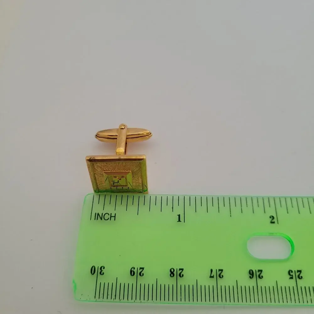 Nina Ricci N French Cufflinks Set Gold Tone Logo Rectangle Box Retro Vintage
